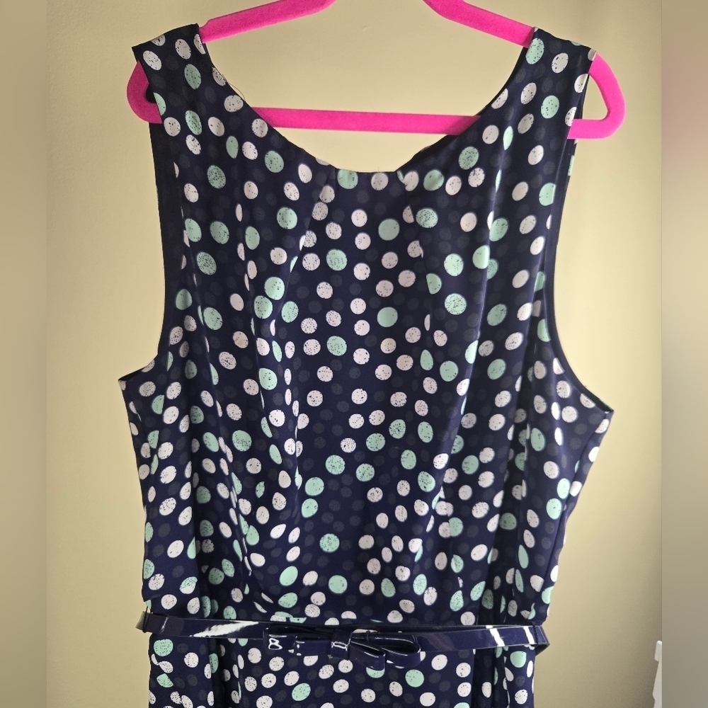Elle Womens Polka Dot Sleeveless Dress With Bow Belt Blue/White Size 12 - Picture 5 of 13